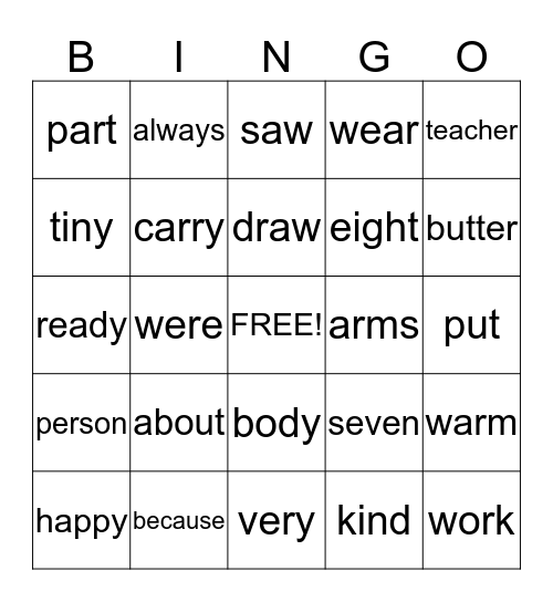 Theme 8 Bingo Card