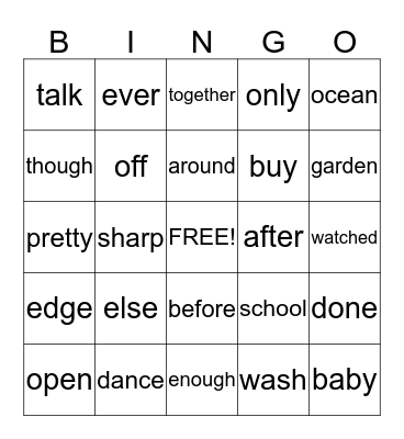 Theme 9 Bingo Card