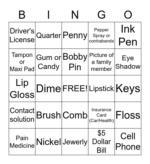 What's inside your PURSES!!! Bingo Card