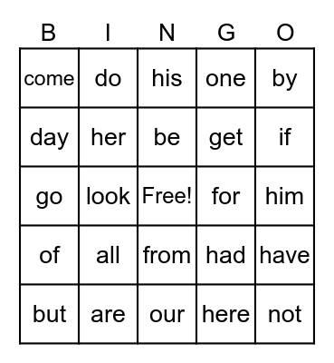 Maddy's K Sight Words Bingo Card