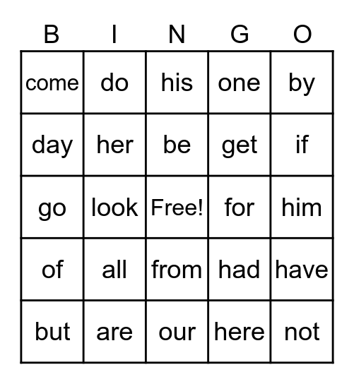 Maddy's K Sight Words Bingo Card