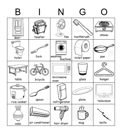 Household items Bingo Card