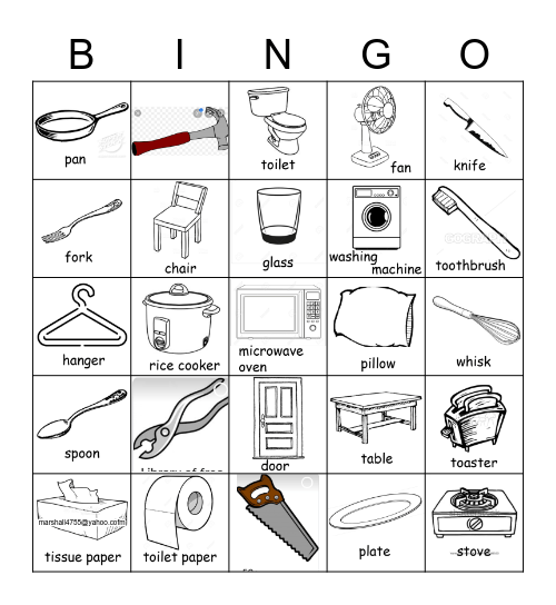 Household items Bingo Card