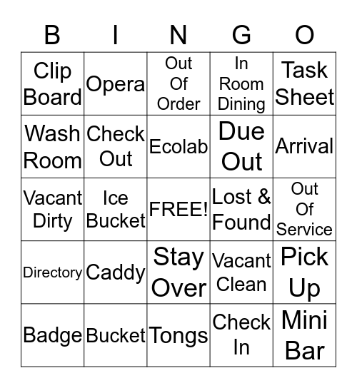 Housekeeping Week Bingo Card