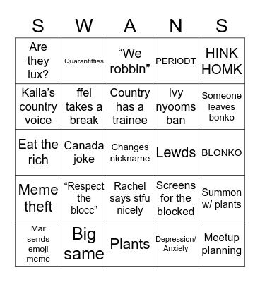 SWANKO 🦢 Bingo Card