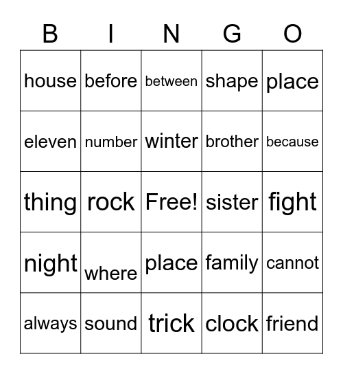 Grant Bingo Card