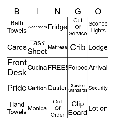 Housekeeping Week Bingo Card