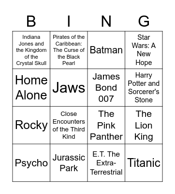 Match the Movie Score Bingo Card