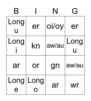 PHONICS BINGO CARD # 3 Bingo Card