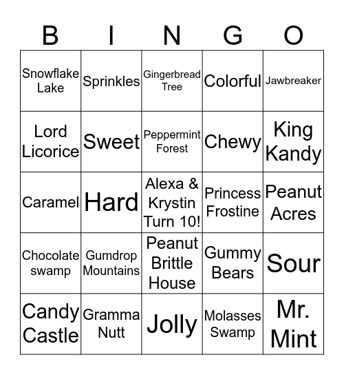 Birthday Candyland Bingo Card