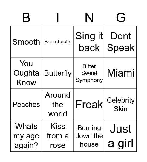 90's Bangers Bingo Card