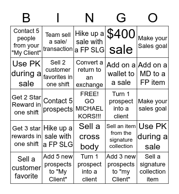 IT'S MICHAEL KORS BINGO! Bingo Card