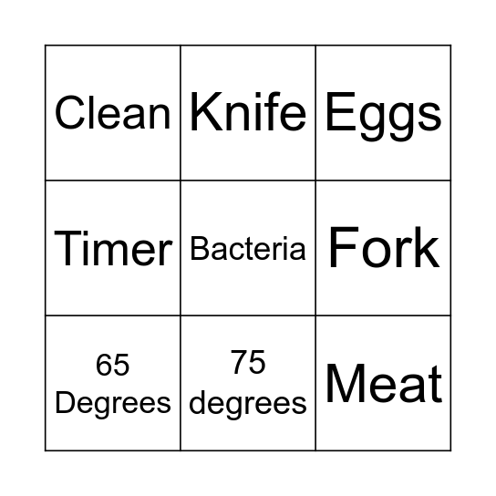 Food Hygiene Bingo Card