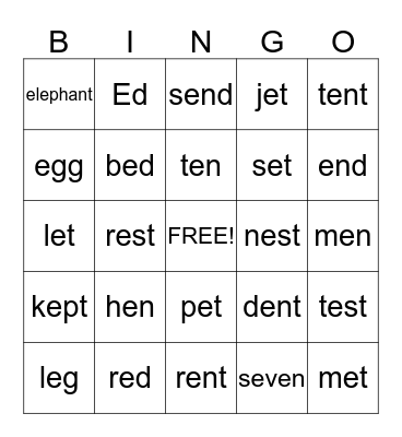 Short E words                Bingo Card