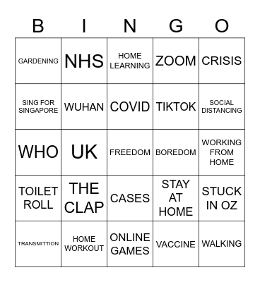 COVID 19 BINGO Card