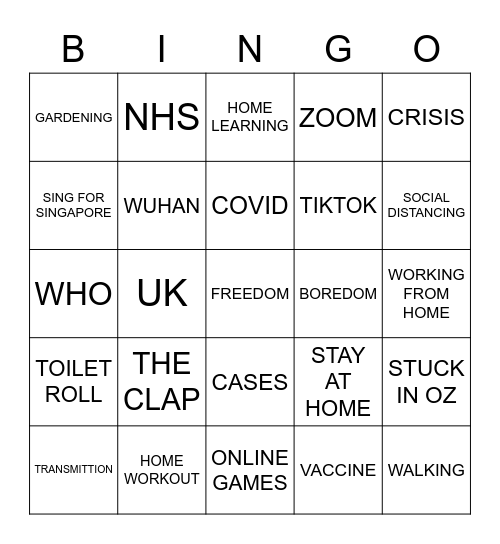 COVID 19 BINGO Card