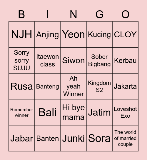 Castle's Bingo Card