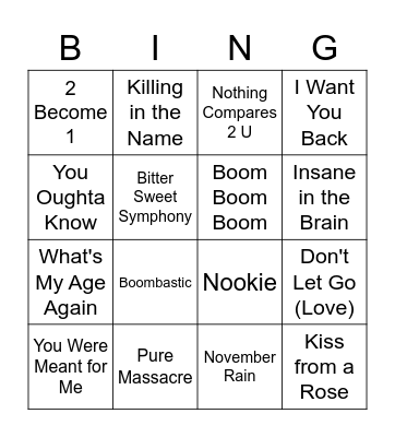90s Bangaz (sort of) Bingo Card
