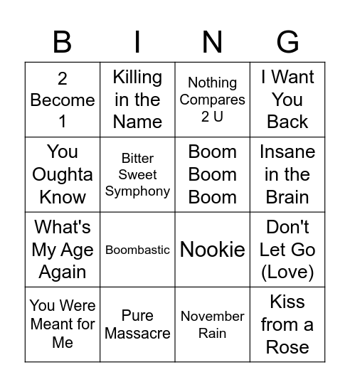 90s Bangaz (sort of) Bingo Card