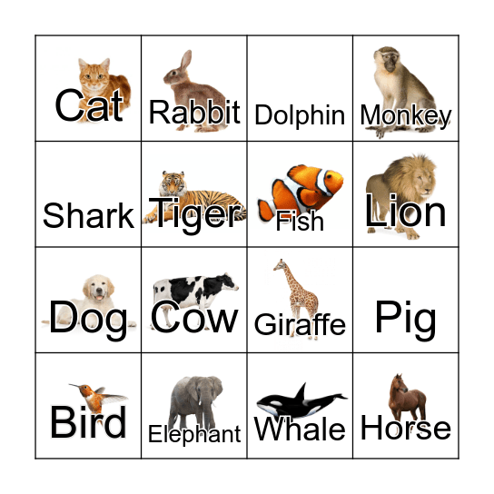 Corey's Animal Bingo Card
