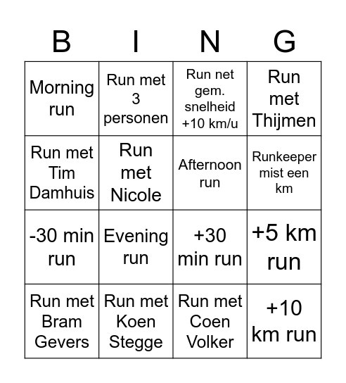 Ruben's running bingo Card