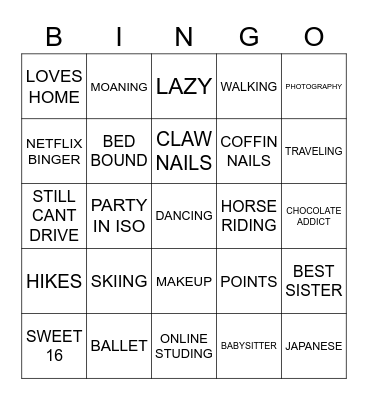 IZZY BIRTHDAY Bingo Card