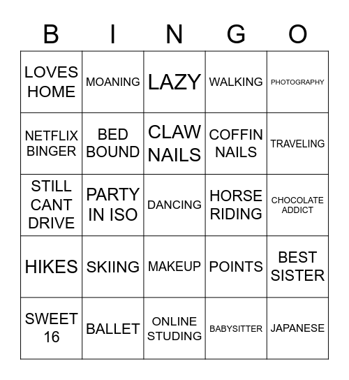 IZZY BIRTHDAY Bingo Card