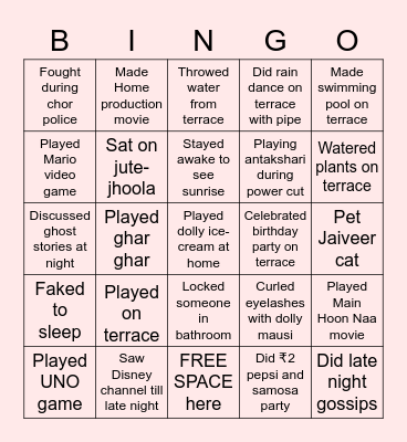 Summer Vacays: Nani’s House Bingo Card