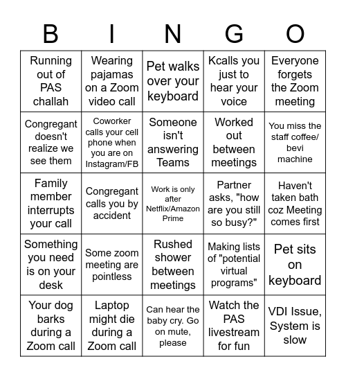 FICO - WFH Bingo Card