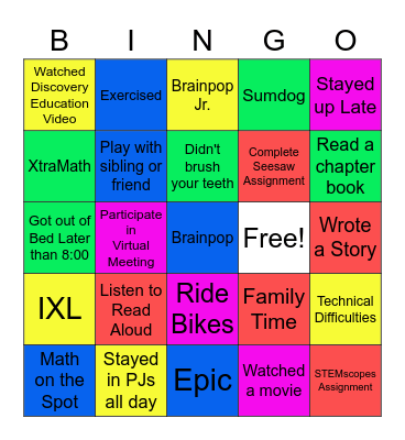 Learning@home Bingo Card