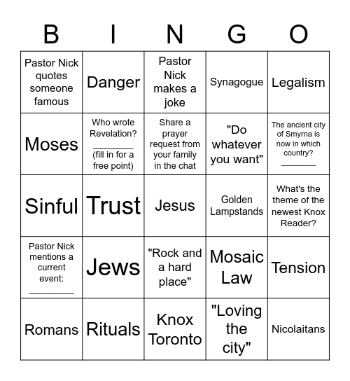 Sermon Bingo - April 26 Bingo Card