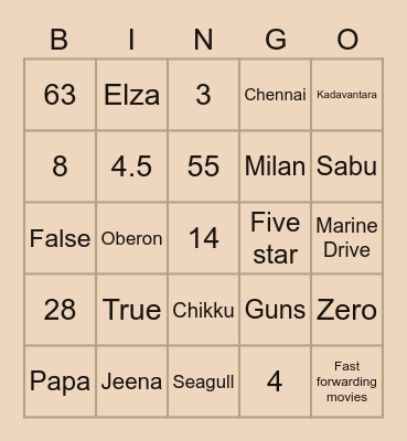 Family quiz Bingo Card