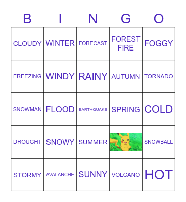 The weather and disasters Bingo Card