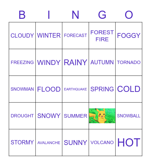The weather and disasters Bingo Card