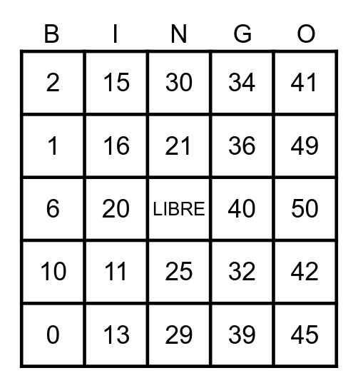 BINGO en français ! (Card #2) Bingo Card