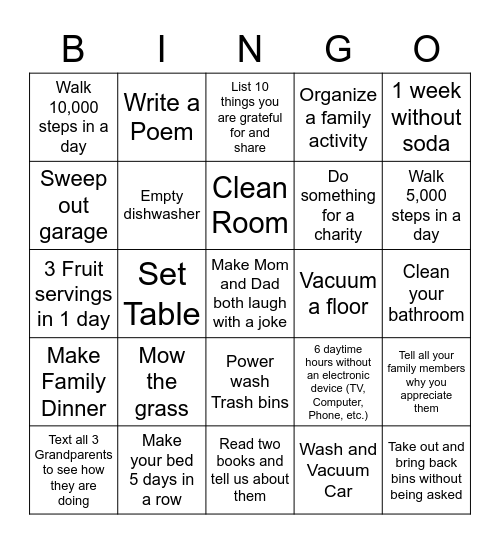 Family Bingo May Edition Bingo Card