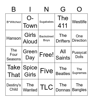 Girl v Boys Bingo Card