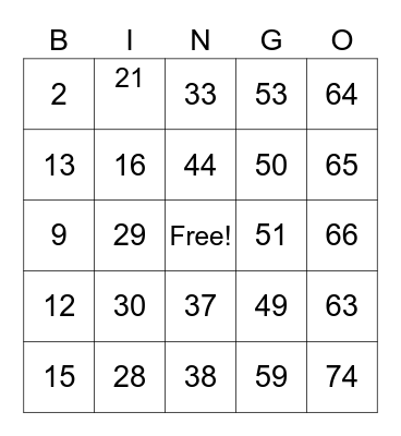 NELSON FAMILY BINGO Card