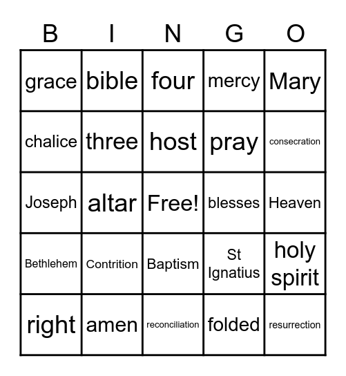 First Communion Bingo Card