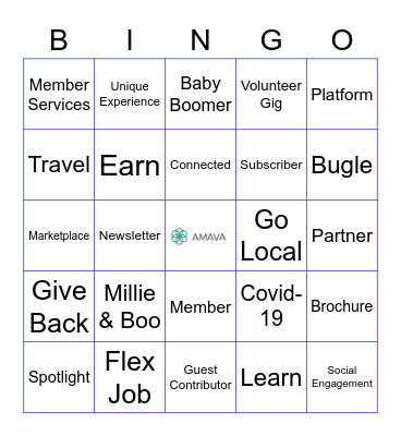 Amava Stay In Place Bingo Card