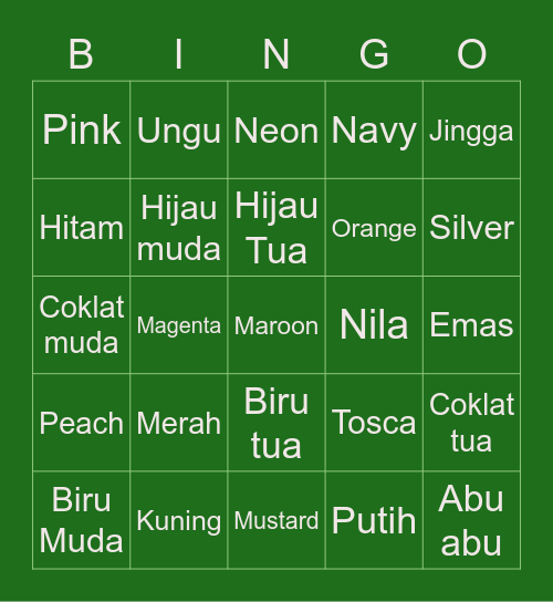 Warna Bingo Card