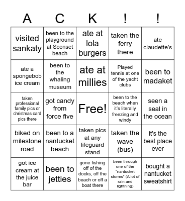 NANTUCKET BINGO Card