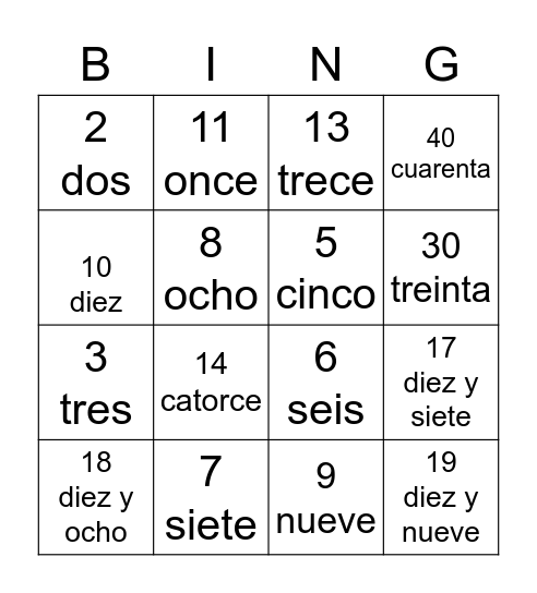 Number Bingo 1-30 Bingo Card