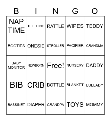 Dixie & Rob Shower Bingo Card