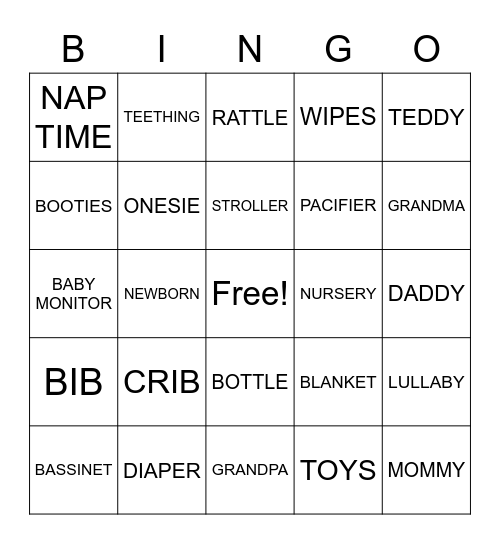 Dixie & Rob Shower Bingo Card