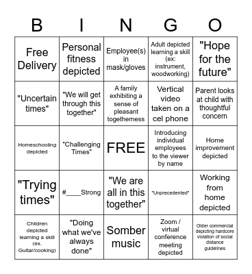 The Big C TV Ad Bingo Card