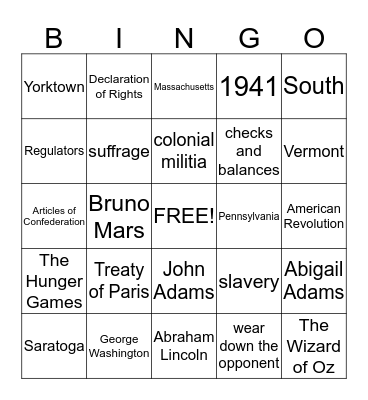 CUSH QUIZ #6 Bingo Card