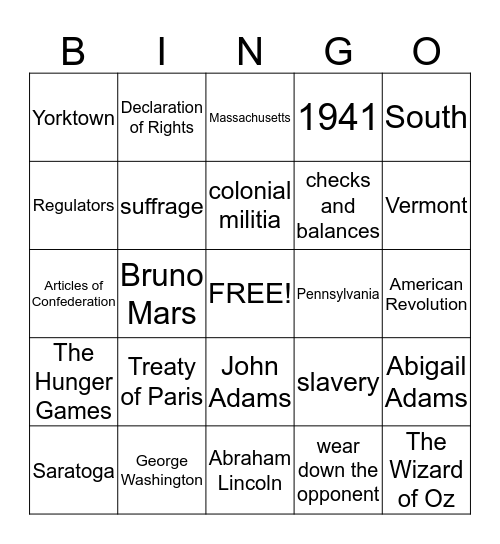 CUSH QUIZ #6 Bingo Card