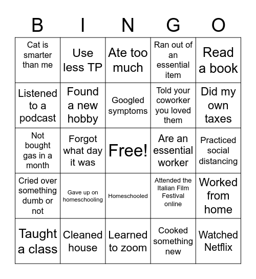 QUARANTINE BINGO Card