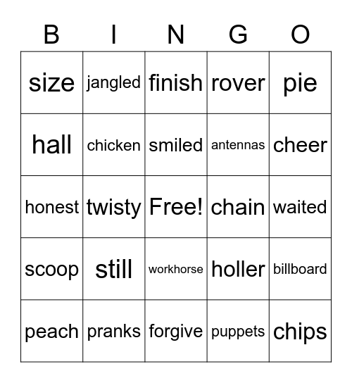 Vocab Bee Words 97-120 Bingo Card